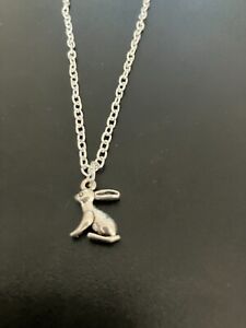 rabbit hare pendant necklace silver plated 18"" chain  silver charm