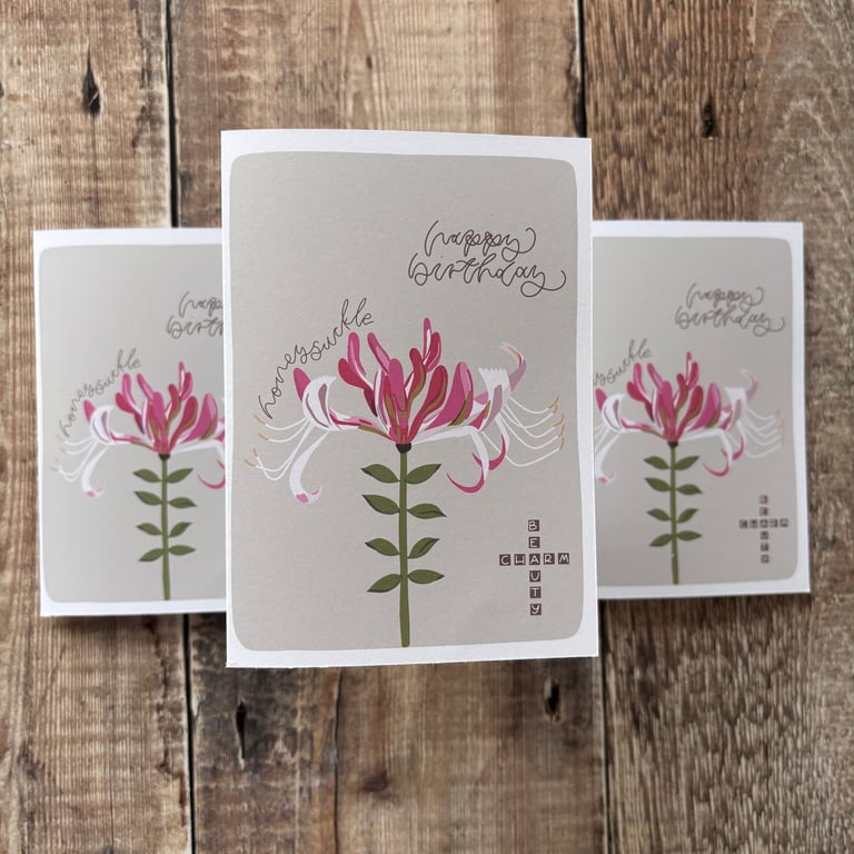 June Birth Flower Card, Honeysuckle, Birthday Card, Floral Greeting Cards, Botan
