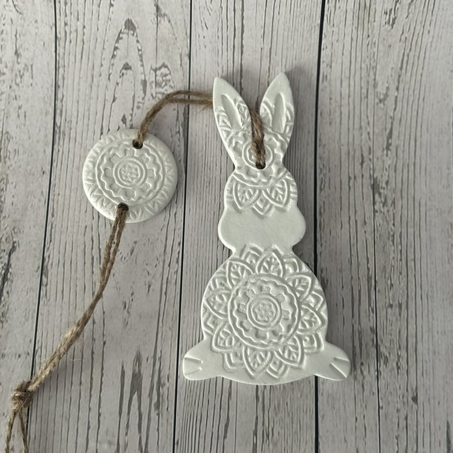 Summer Seconds Handmade Rustic Clay Bunny – Mandala Wall Hanging Décor