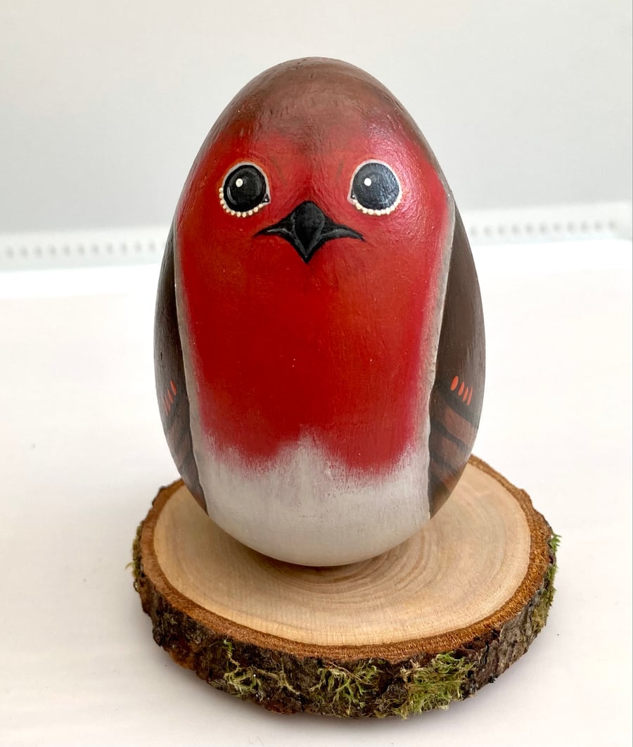 Robin hand painted wooden egg ornament 