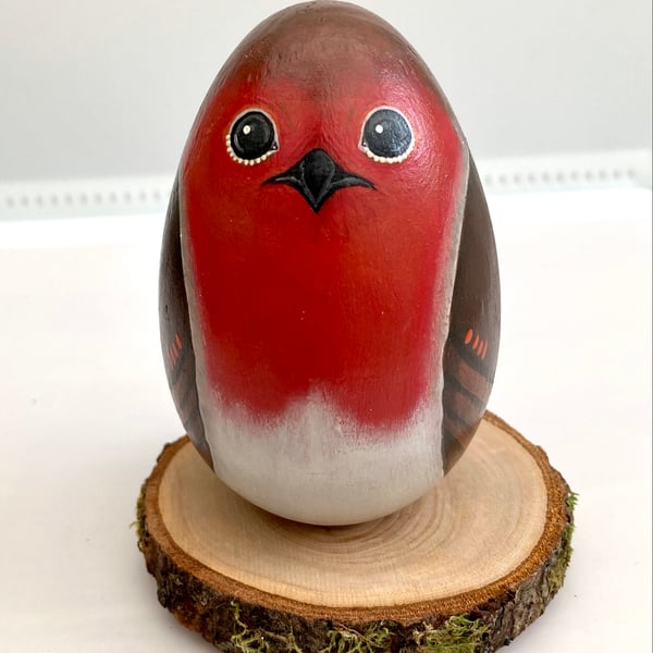 Robin hand painted wooden egg ornament 