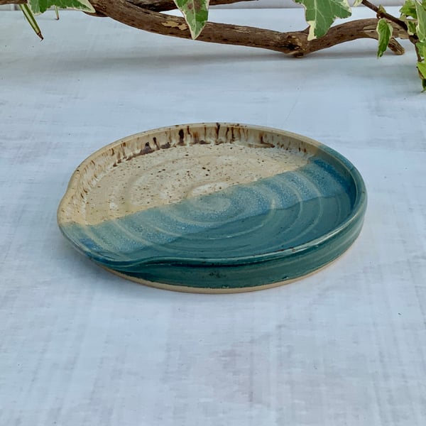 Spoon Rest with winter wood & shipwreck glaze