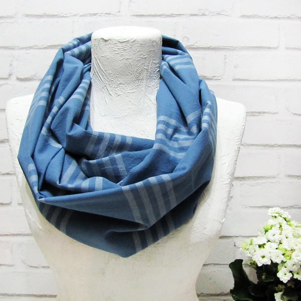 Spring infinity scarf pure cotton blue striped traditional fabric shawl