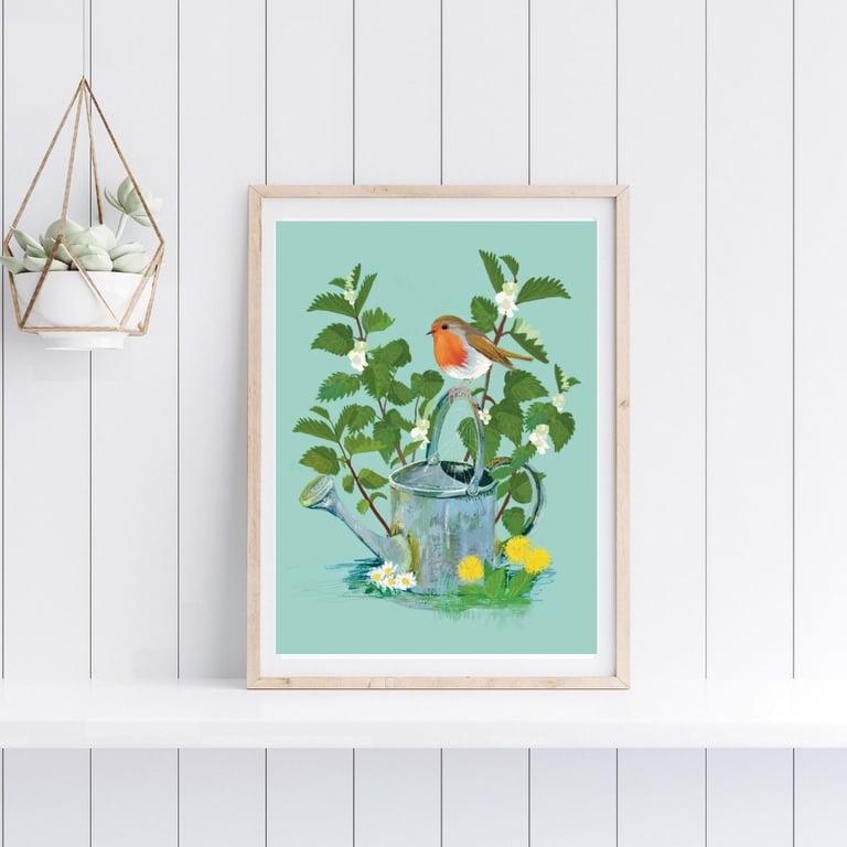 Bird Art Print - The Nettle Patch Robin