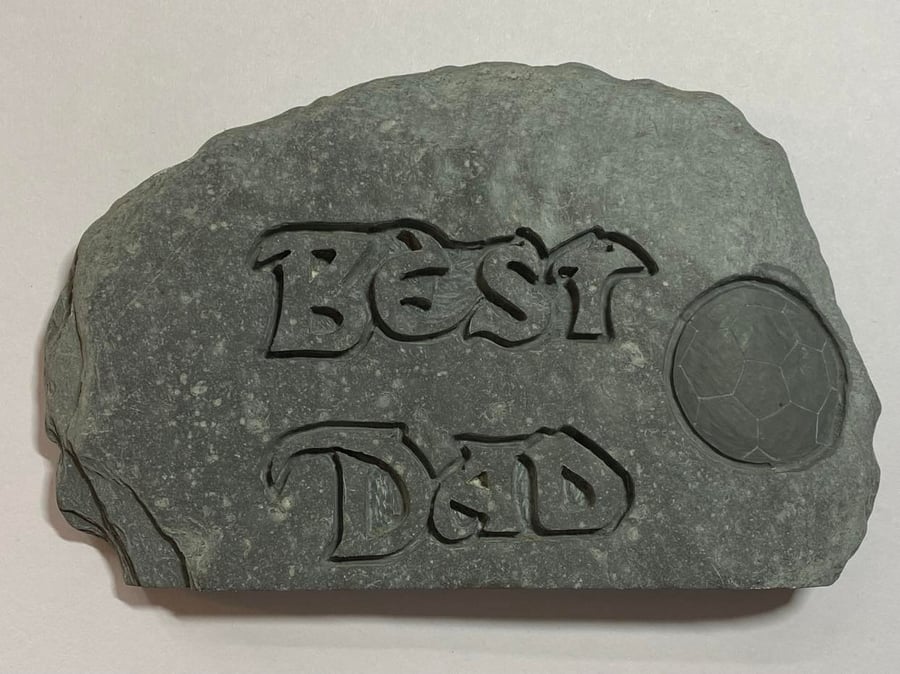 Best Dad with a football in Devonian Mudstone