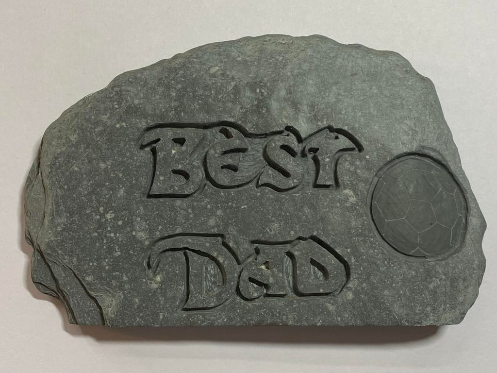 Best Dad with a football in Devonian Mudstone