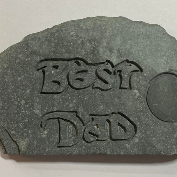 Best Dad with a football in Devonian Mudstone