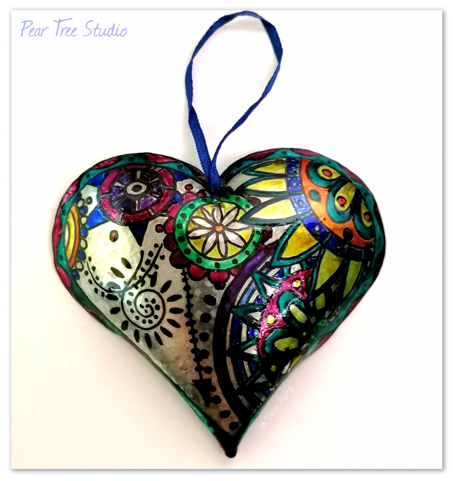 Metal Embossed Heart decoration. Hand made.