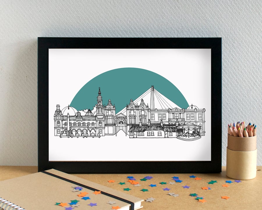 Southport Landmarks Skyline Art Print