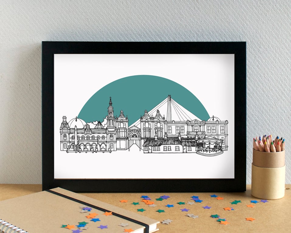 Southport Landmarks Skyline Art Print