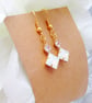Square white opal earrings with swarvoski crystals & antique brass - Image 1