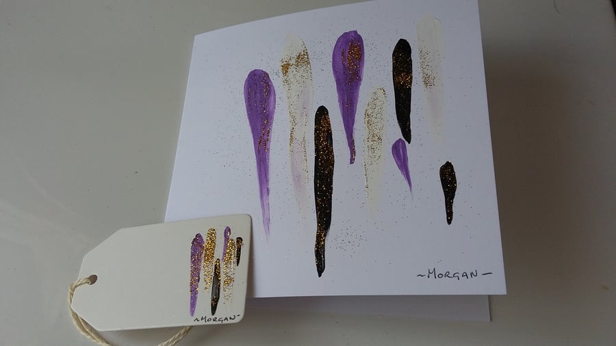 HAND PAINTED ORIGINAL ART WORK COLOUR GLITTER GREETINGS CARD