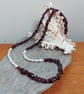 Garnet and Freshwater Pearl Necklace, Medium length, Silver clasp - Image 1