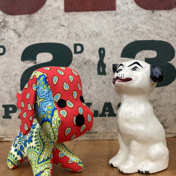 Bobbo Doggo the Vintage Fabric Pup (red & green) 