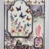3D Luxury Handmade Card A Note to Say Silver Butterflies Wild Flowers and Gems