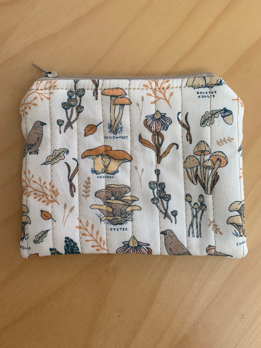 Mushroom Print Quilted Fabric Midi Purse