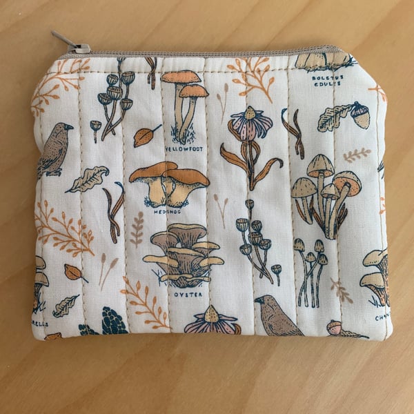 Mushroom Print Quilted Fabric Midi Purse