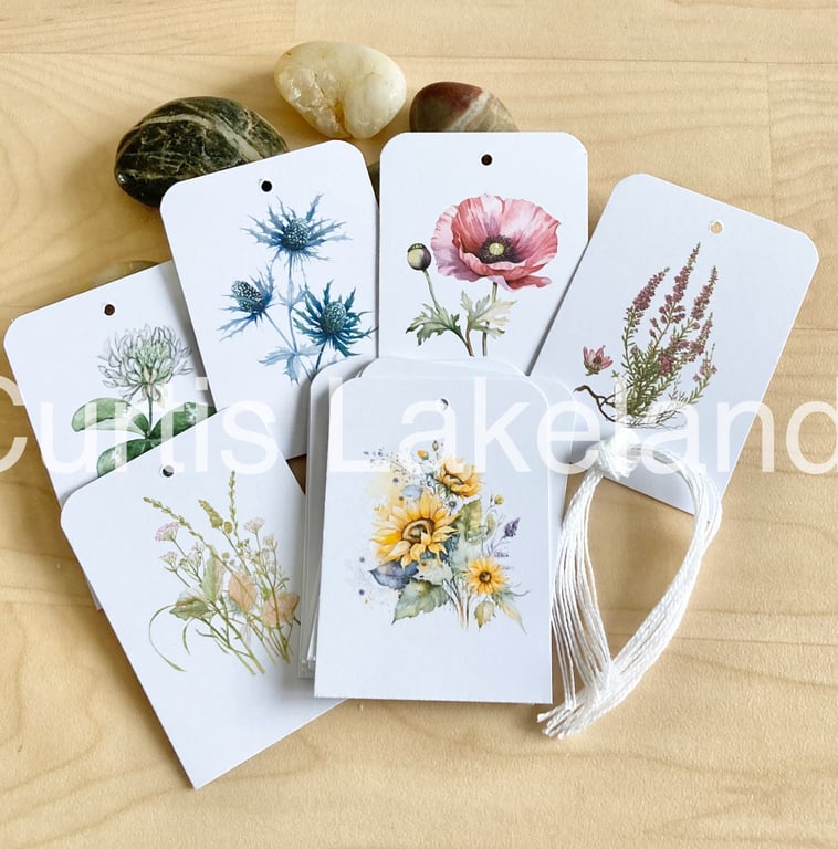 Garden Flowers Gift Tag set of 16 various designs 5.2 x 7.4cm