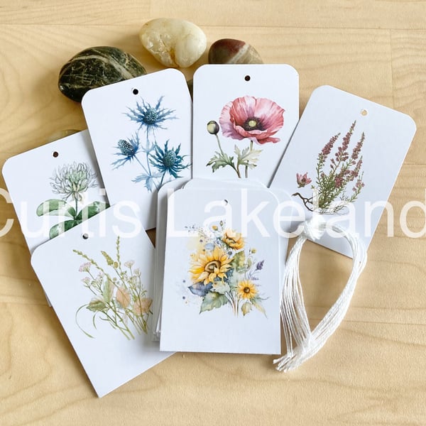 Garden Flowers Gift Tag set of 16 various designs 5.2 x 7.4cm