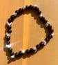 Handmade Black Beaded Bracelet with Silver-Tone Spacers