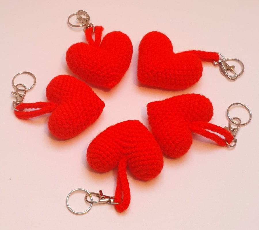 Crocheted heart keyring, bag charm Folksy