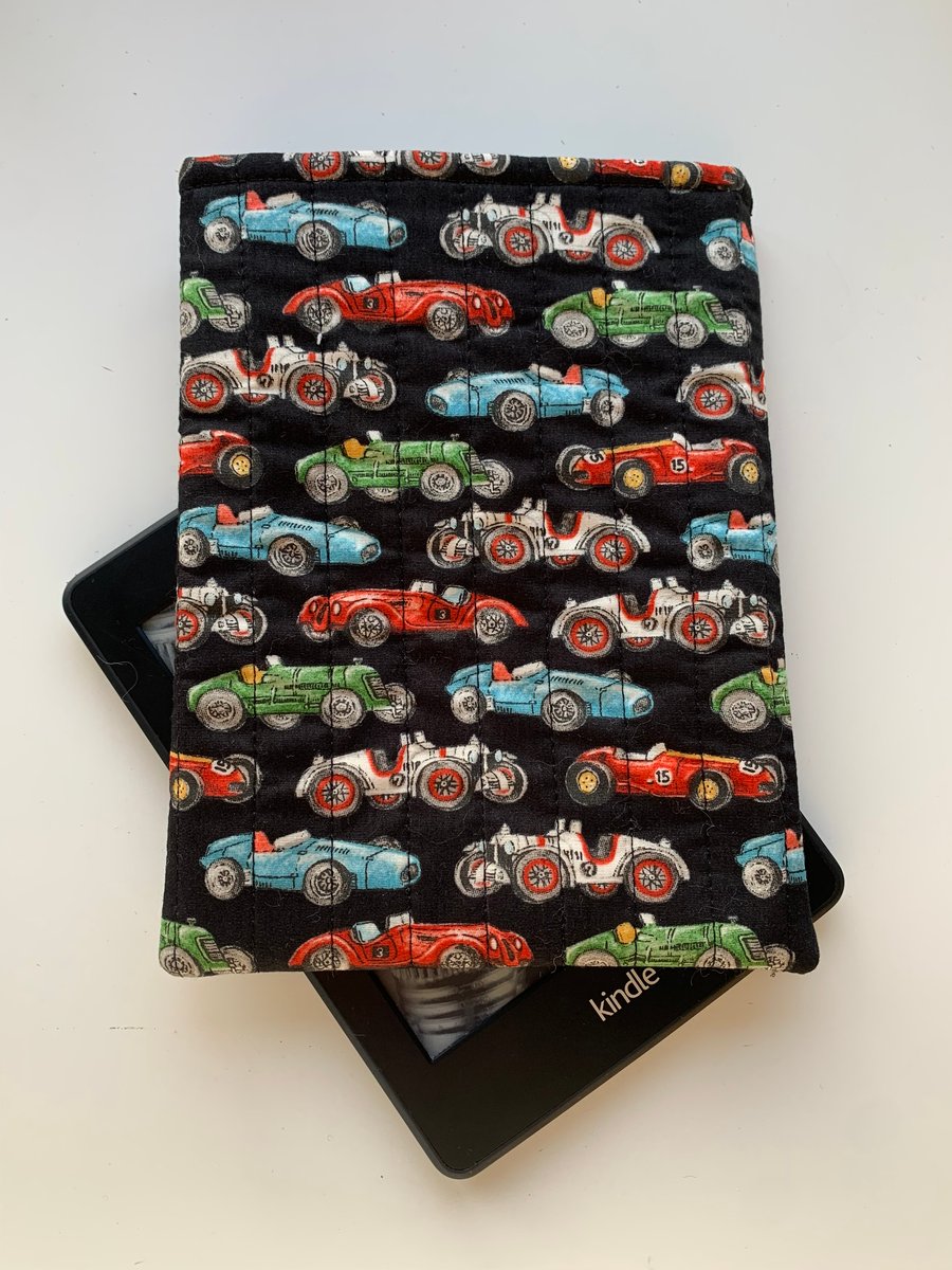 Vintage Racing Cars Quilted Fabric Sleeve For 6” Kindle Paperwhite
