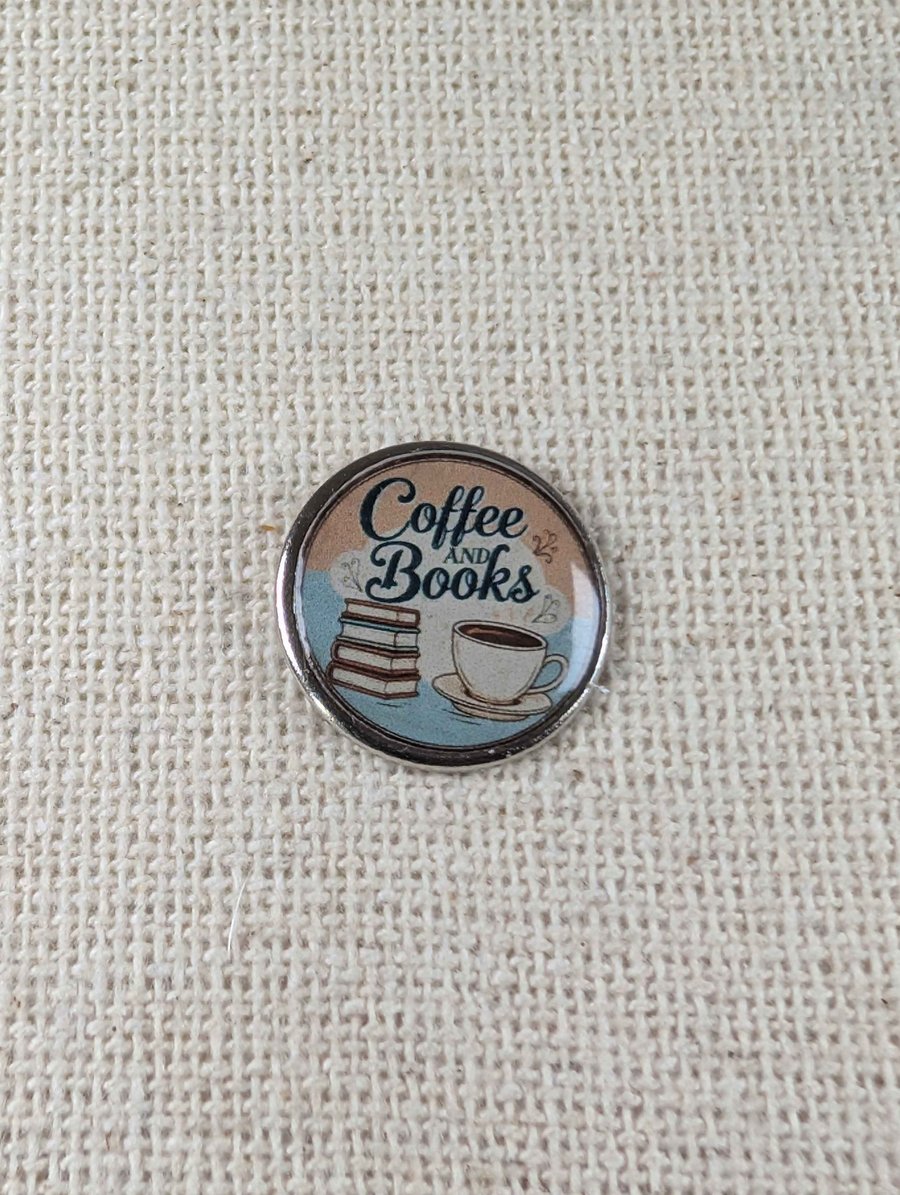 Image of Coffee and Books - Coffee Lover Themed Badge - Large Resin Coated Pin Badge