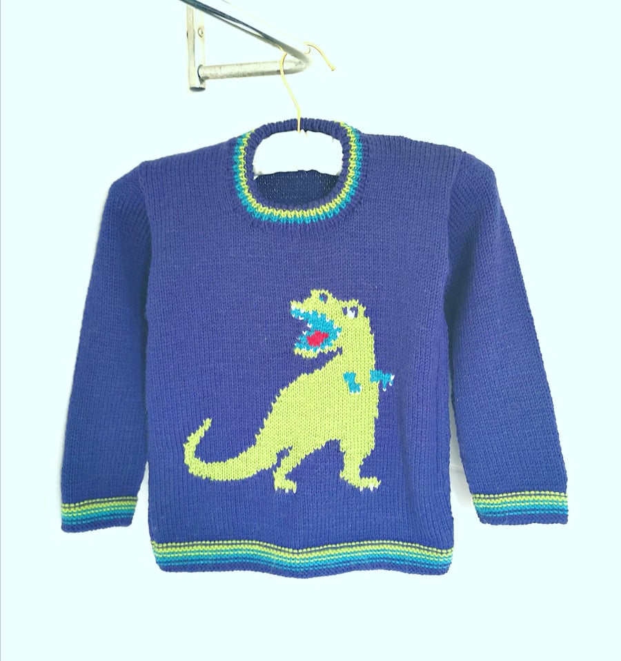 Knitting Pattern for a T-Rex on a Sweater.  Digital Pattern