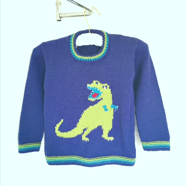 Knitting Pattern for a T-Rex on a Sweater.  Digital Pattern