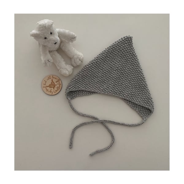20% OFF Sample Sale Cotton Handknitted Baby Bonnet 0-6 months Silver Grey.