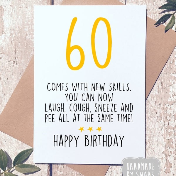 Funny 60th Birthday card, sixty card, funny birthday card, card for him, card fo