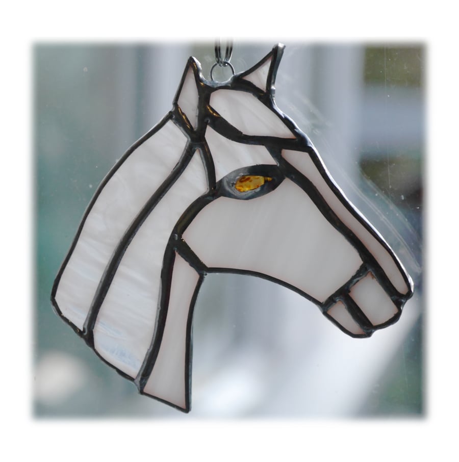 Horse Suncatcher Stained Glass Horsehead White 085