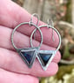 Oxidised silver and labradorite tribal triangle earrings