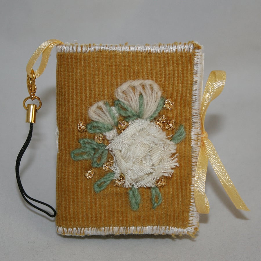 Embroidered Book Charm - Cream Roses