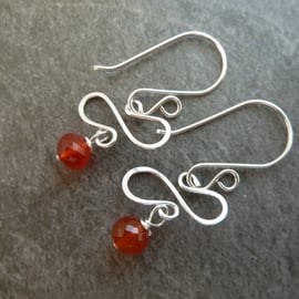 sterling silver earrings, carnelian gemstones