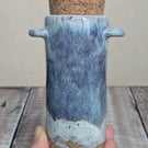 Perfectly imperfect Ceramic tall thin pot with cork lid, purple-y blue