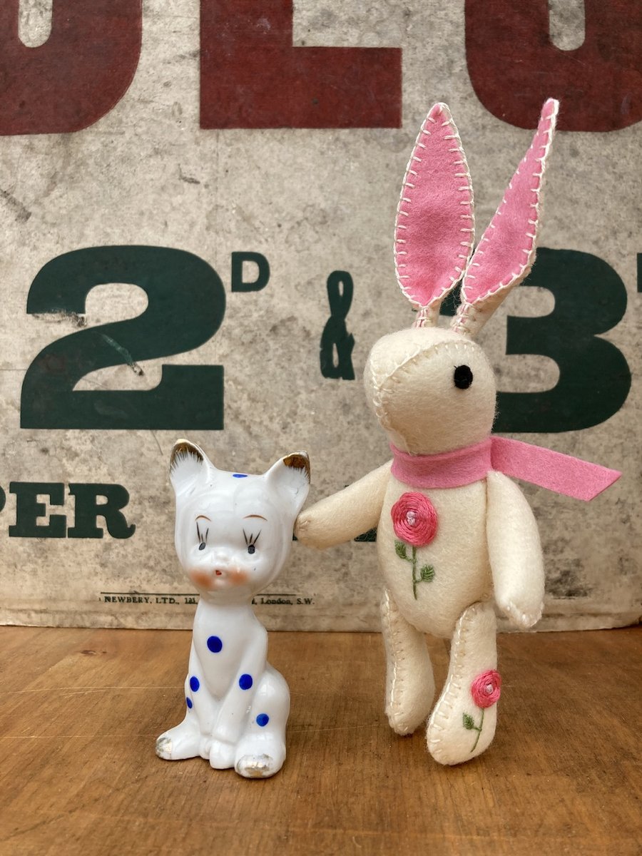 Cream Bunny The Little Hand Embroidered Felt Rabbit  ( candy pink)