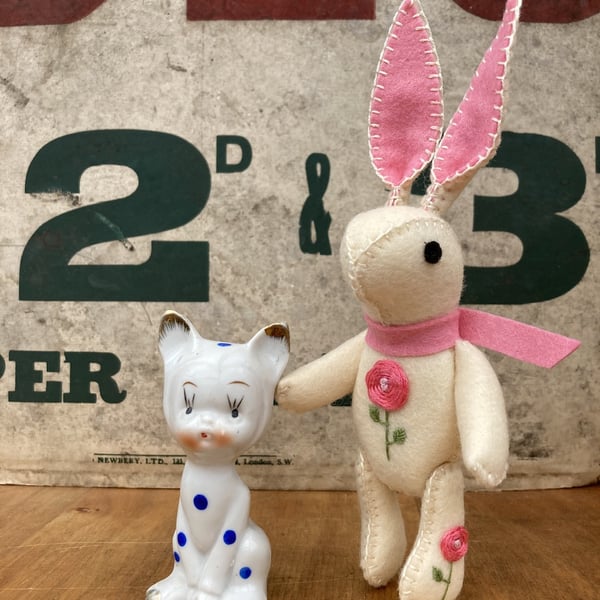 Cream Bunny The Little Hand Embroidered Felt Rabbit  ( candy pink)