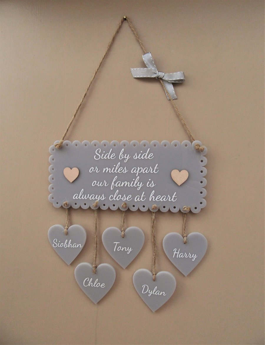 Family plaque "Side by side or miles apart our family is always close at heart"
