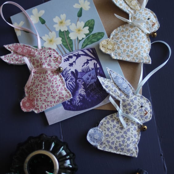 Easter bunny trio made from pastel floral Tilda fabric