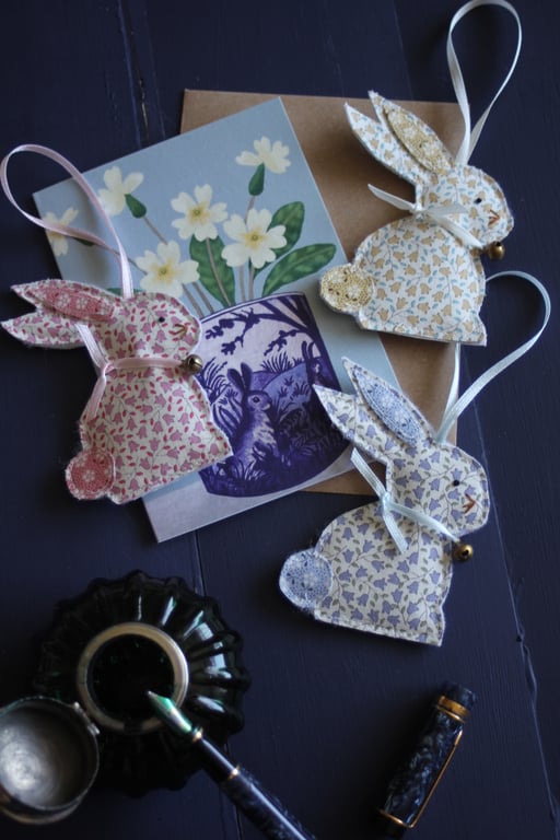 Easter bunny trio made from pastel floral Tilda fabric