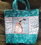 Cat shopping bag cat with dragonflies teal green tote bag - Image 1