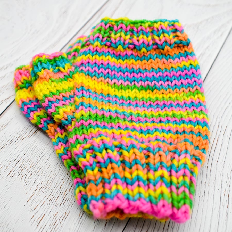 SOLD - Hand Knitted fingerless mittens small child - neons
