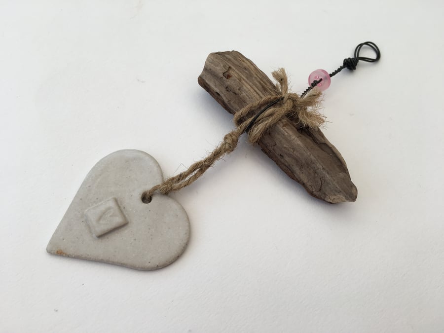 Unique Driftwood Loveheart hanger, pottery, gift idea, birthday, home decor