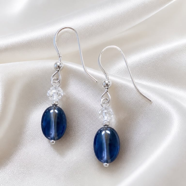 Sterling Silver Kyanite & Clear Quartz Drop Earrings – Blue Gemstone Jewellery