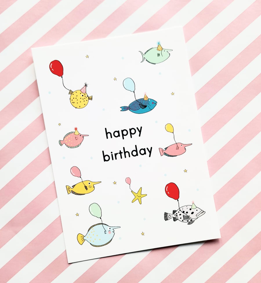 birthday fish A6 greetings card, cute birthday card