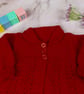 Hand Knitted Red Baby Cardigan with Lace and Peter Pan Collar, 0-3 Months - Image 2