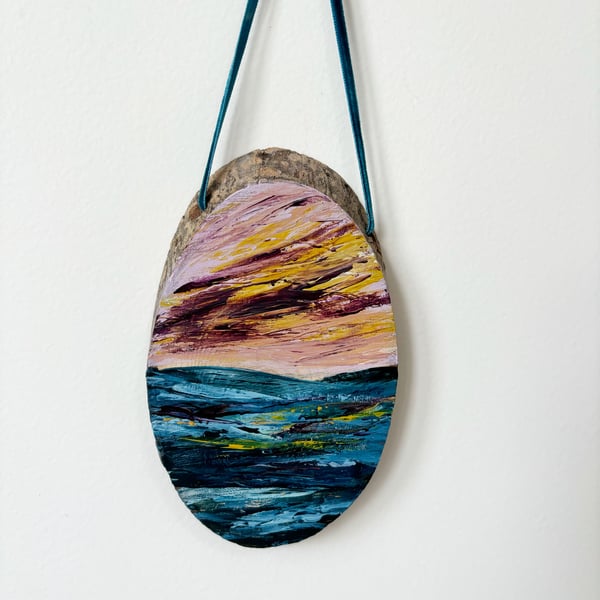 Original Seascape Hanging Wooden Log Slice - 'Magic'