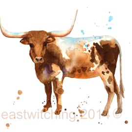 Watercolour Longhorn Steer