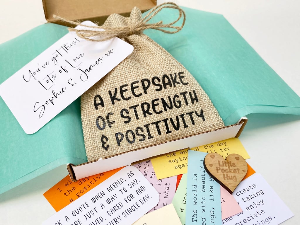 Strength and Positivity Keepsake Quote Bag, 31 Quotes, Self Care Mental Health